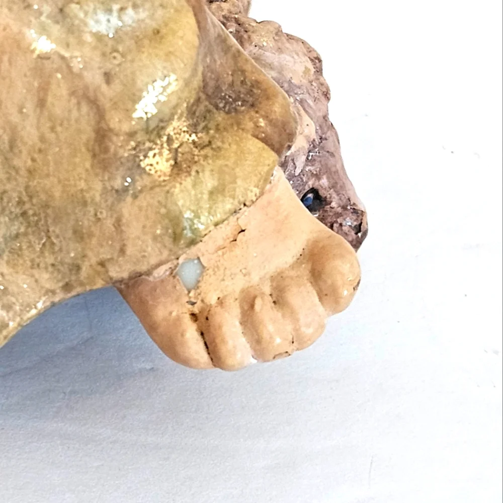 Vintage Gilded Shepard Boy and Sheep Resin Figurine
